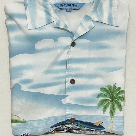 MAUI MAUI Hawaian Shirt ~ Mens Large, Short Sleeve Surfer Woodie Design - Picture 4 of 7